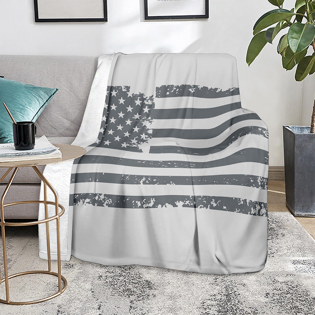 Grey Grunge American Flag Print Blanket
