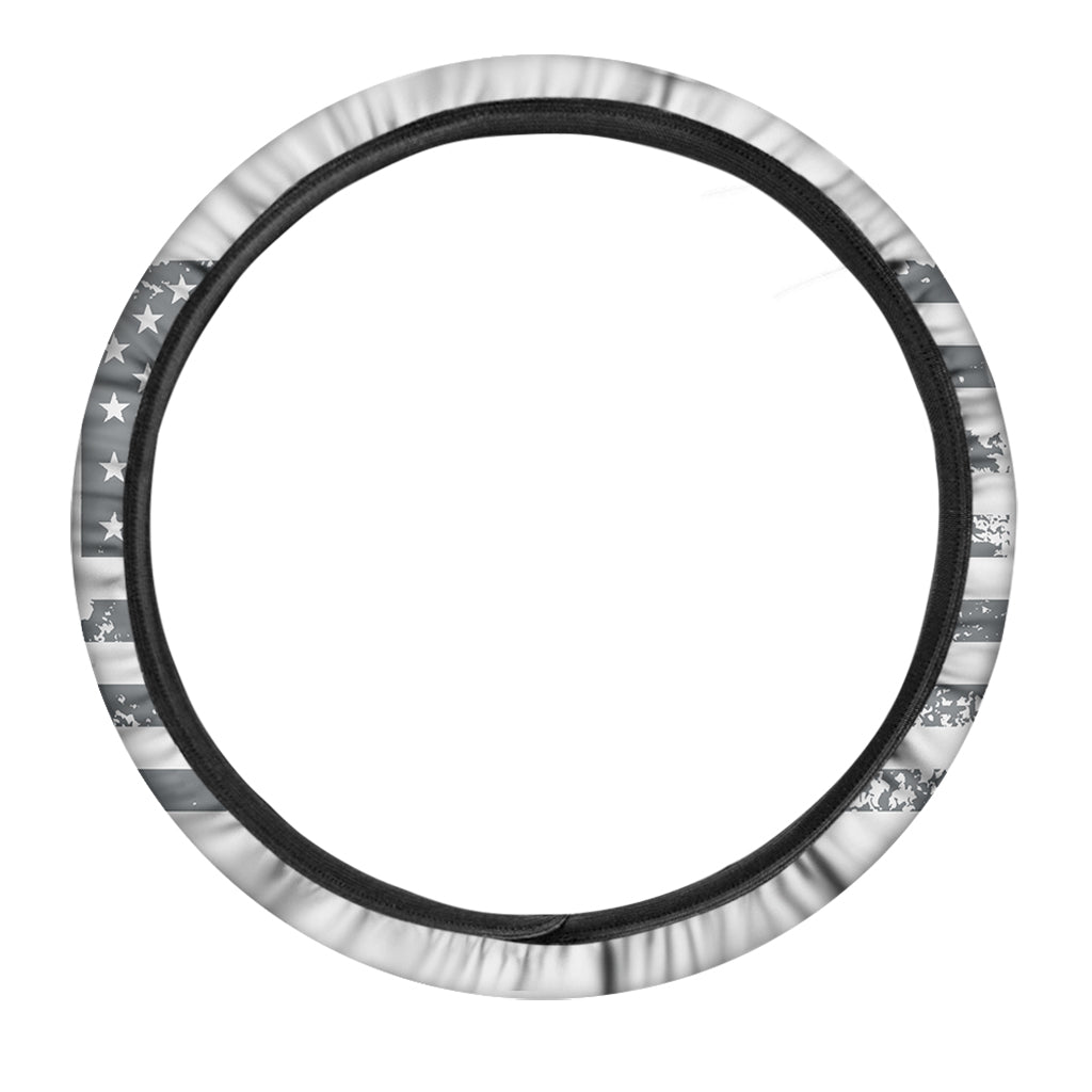 Grey Grunge American Flag Print Car Steering Wheel Cover