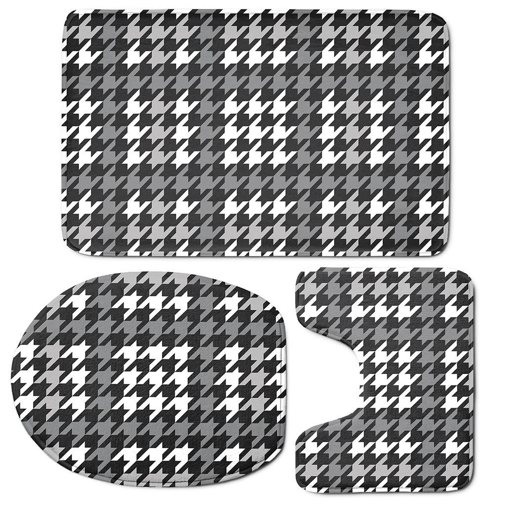 Grey Houndstooth Pattern Print 3 Piece Bath Mat Set