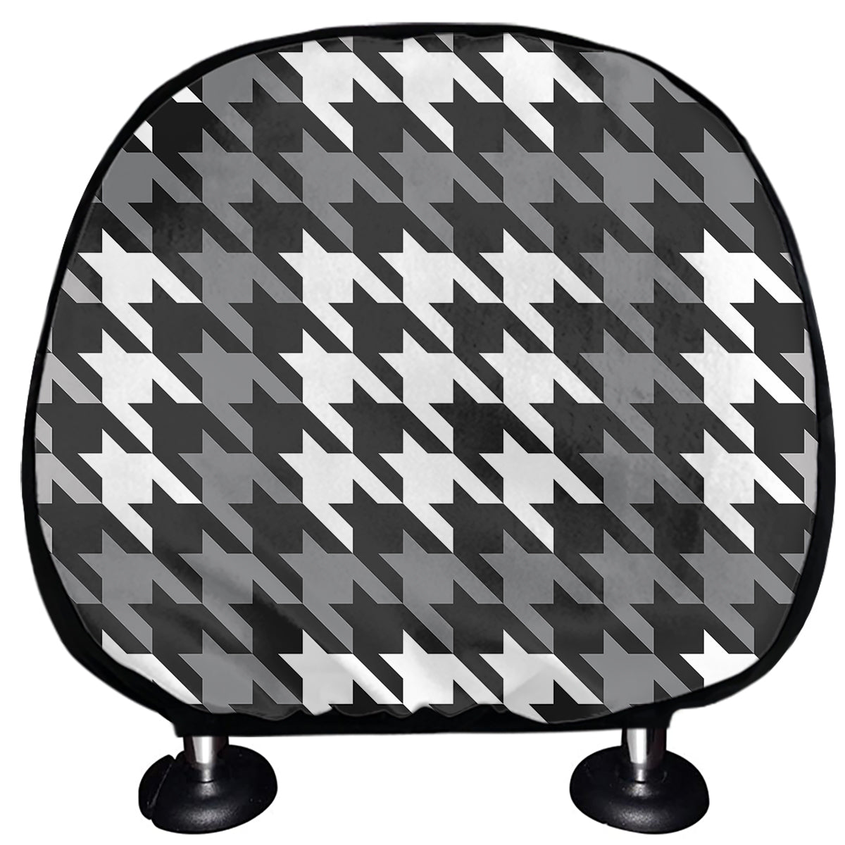 Grey Houndstooth Pattern Print Car Headrest Covers