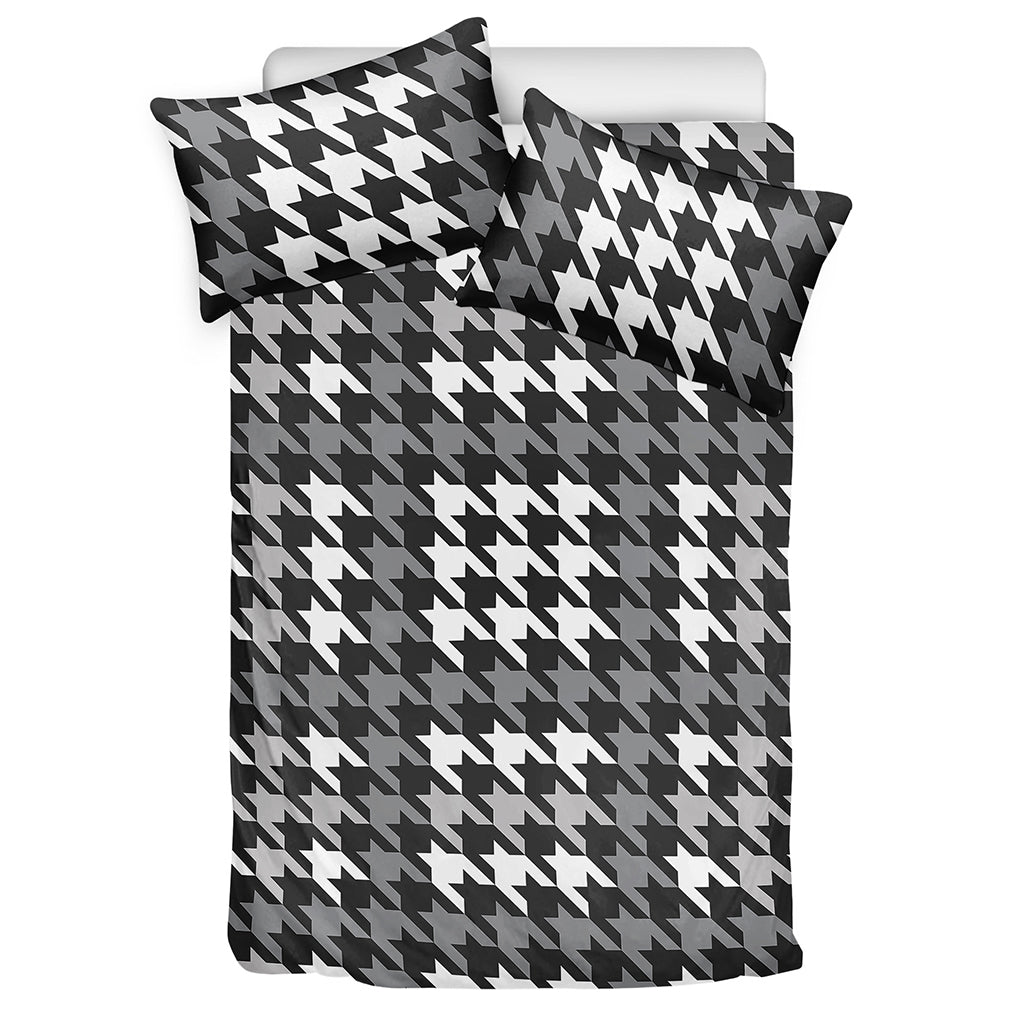 Grey Houndstooth Pattern Print Duvet Cover Bedding Set