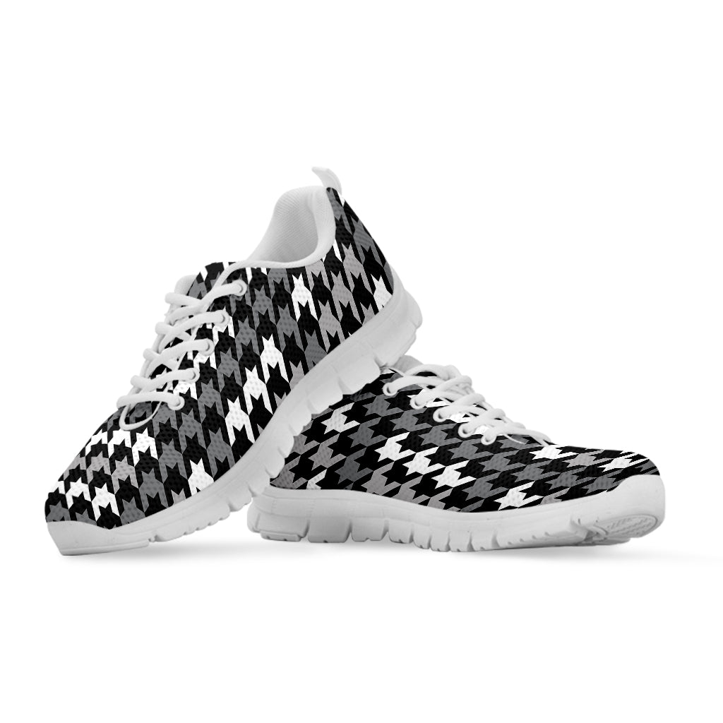 Grey Houndstooth Pattern Print White Sneakers