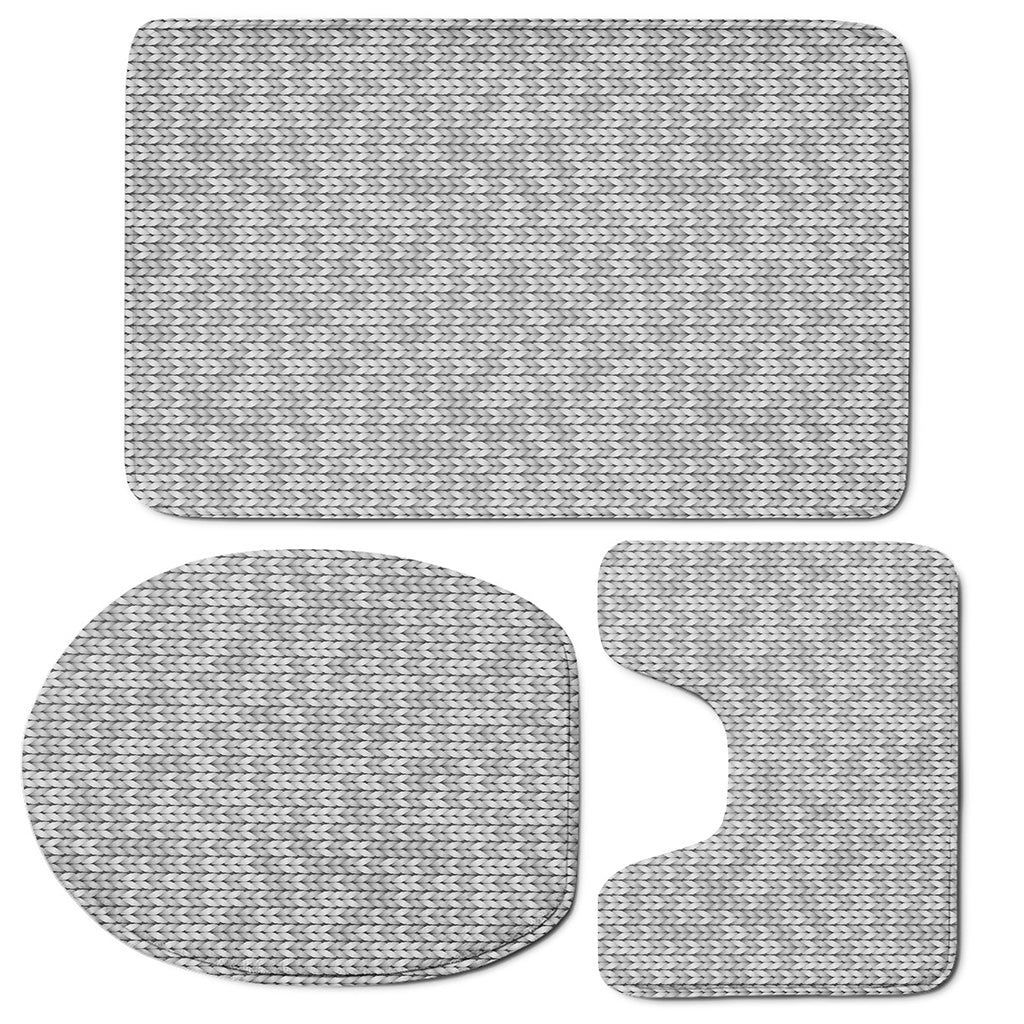 Grey Knitted Pattern Print 3 Piece Bath Mat Set