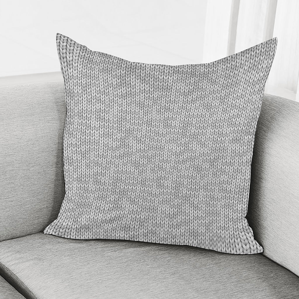 Grey Knitted Pattern Print Pillow Cover