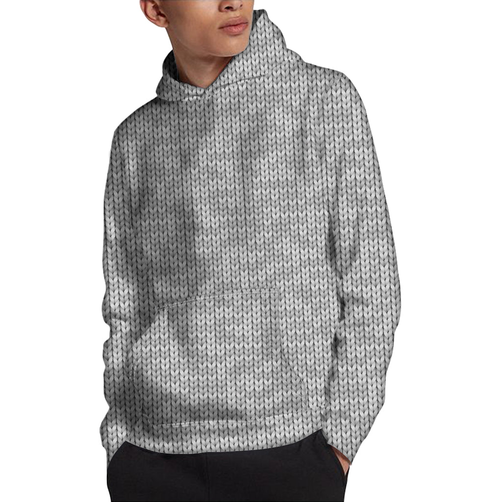 Grey Knitted Pattern Print Pullover Hoodie