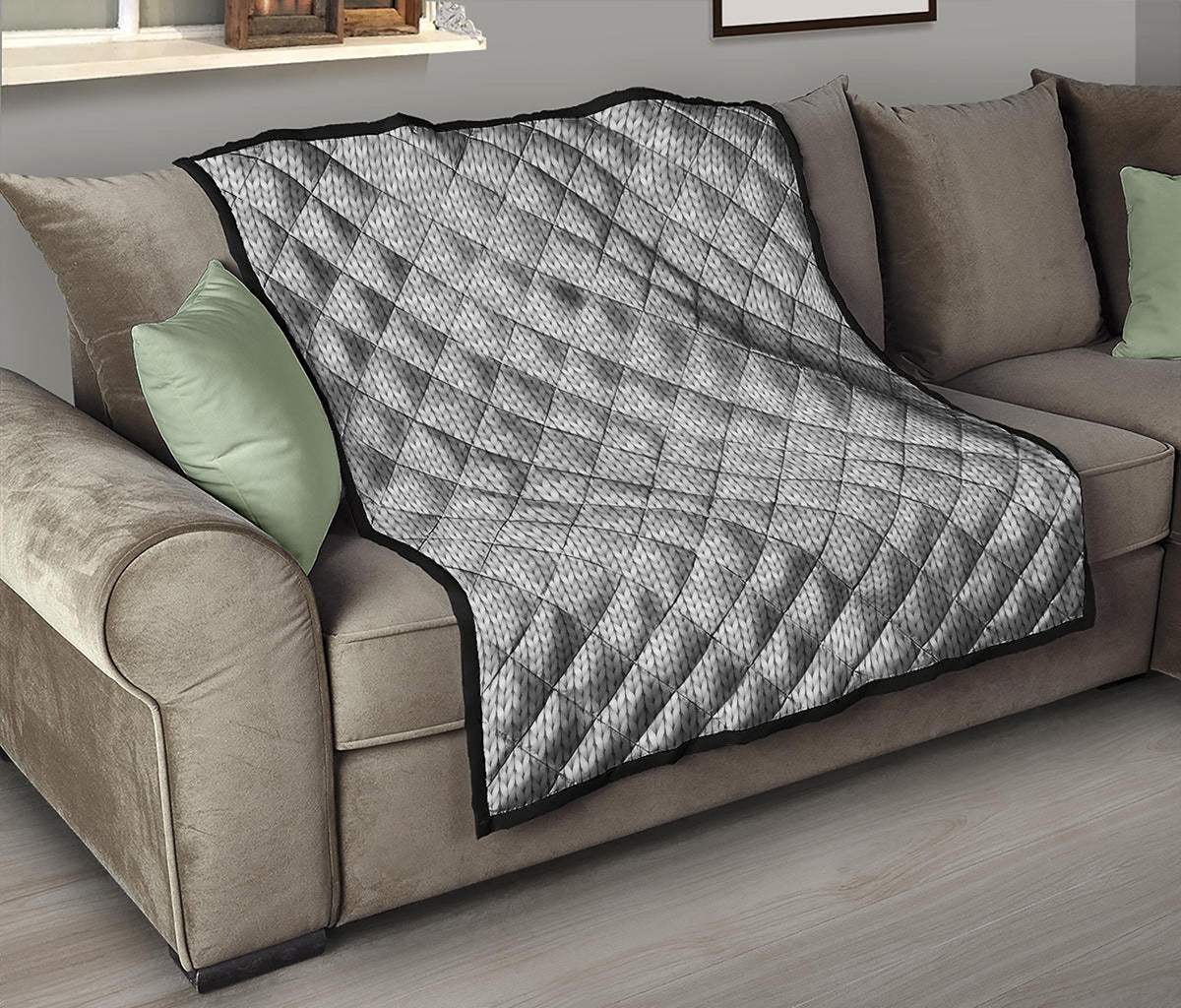 Grey Knitted Pattern Print Quilt