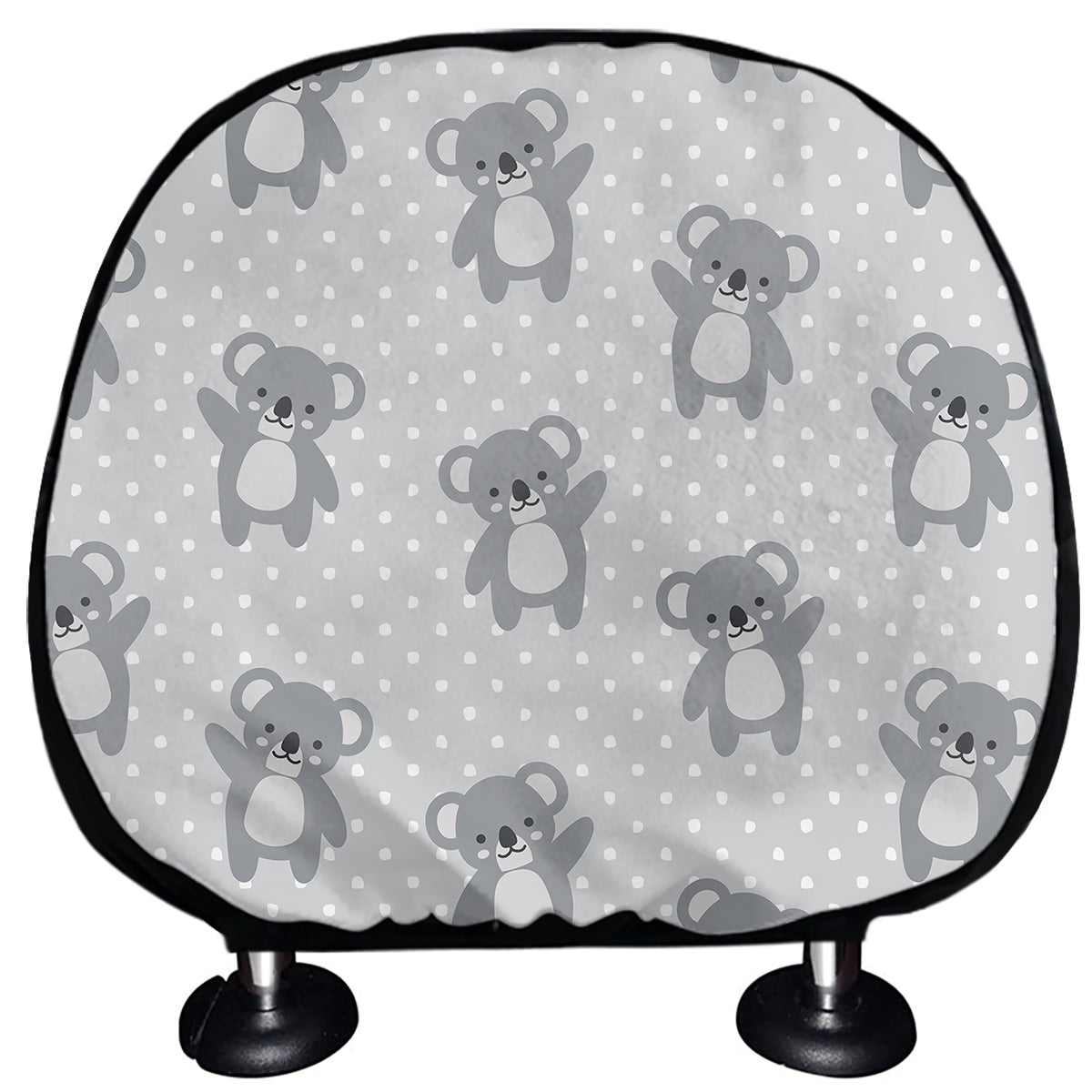 Grey Koala Pattern Print Car Headrest Covers