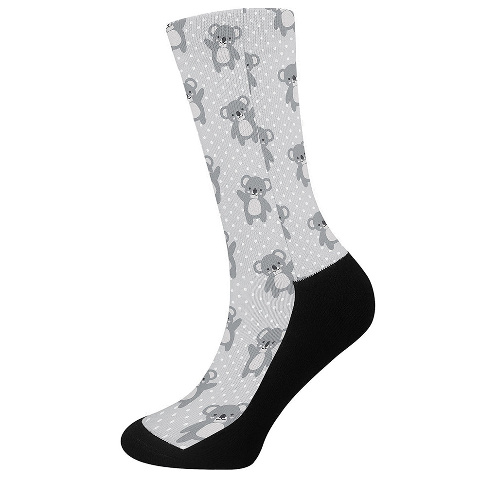 Grey Koala Pattern Print Crew Socks