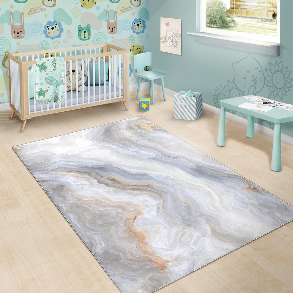 Grey Marble Print Area Rug GearFrost