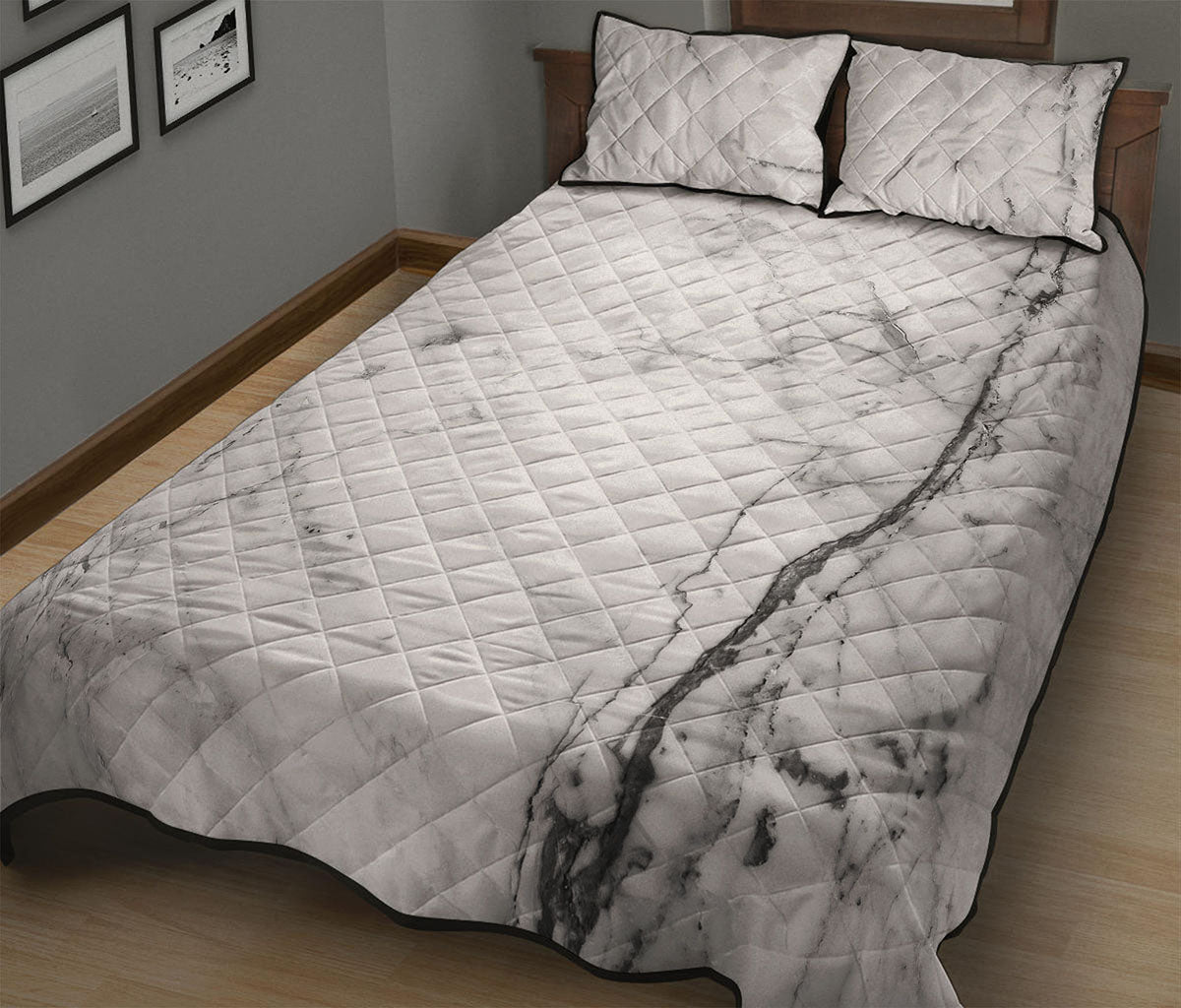 Grey Marble Stone Print Quilt Bed Set