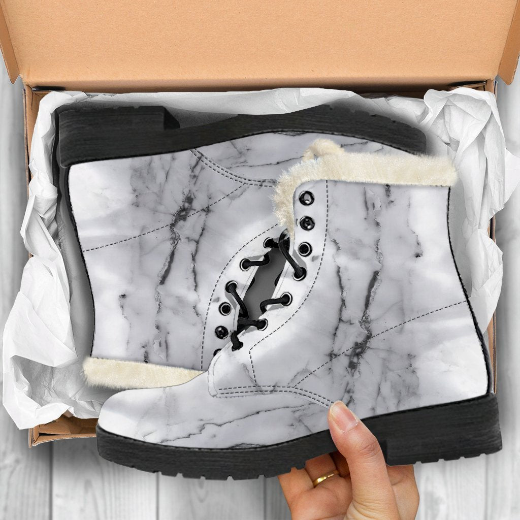 Grey Marble Texture Print Comfy Boots GearFrost