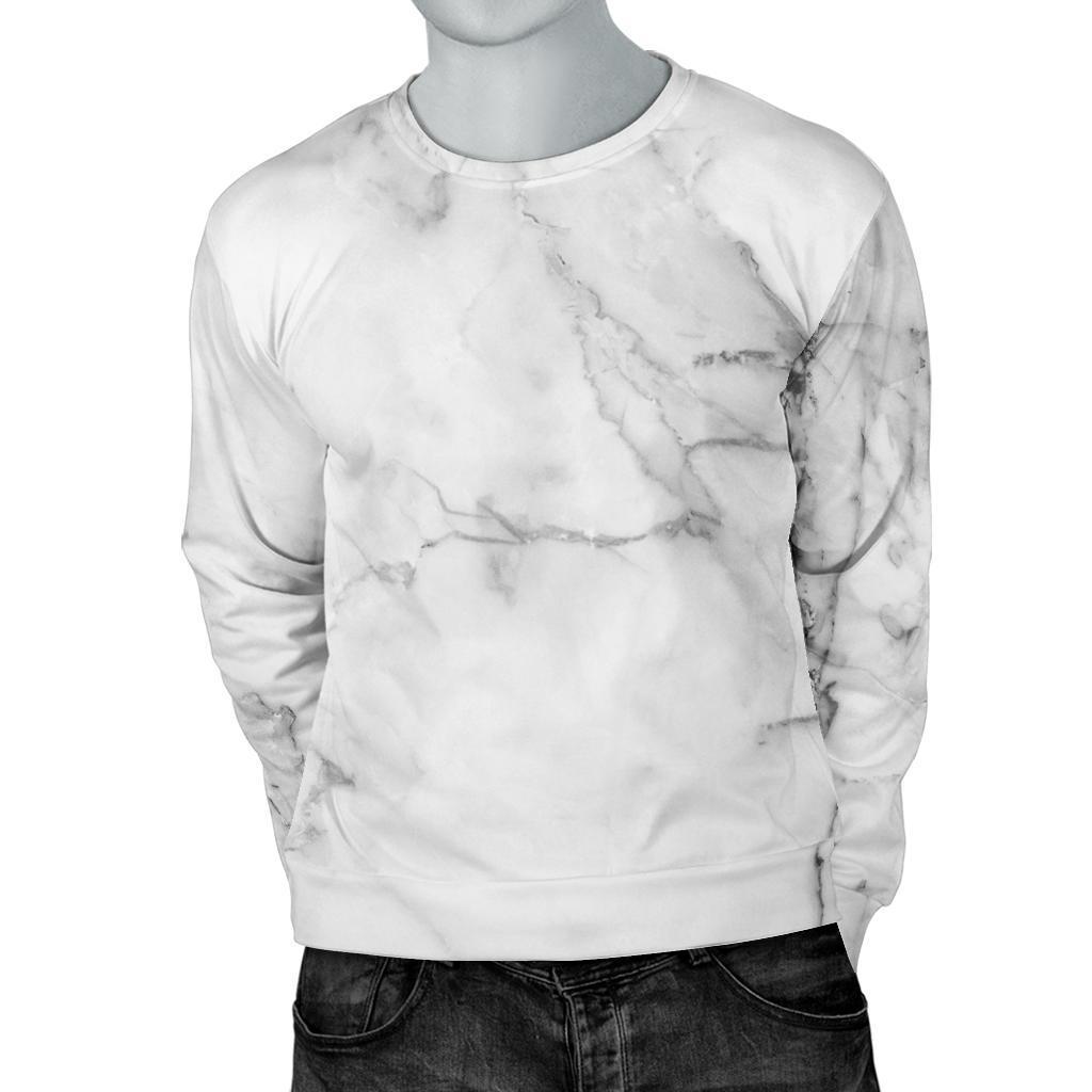 Grey Marble Texture Print Men's Crewneck Sweatshirt GearFrost