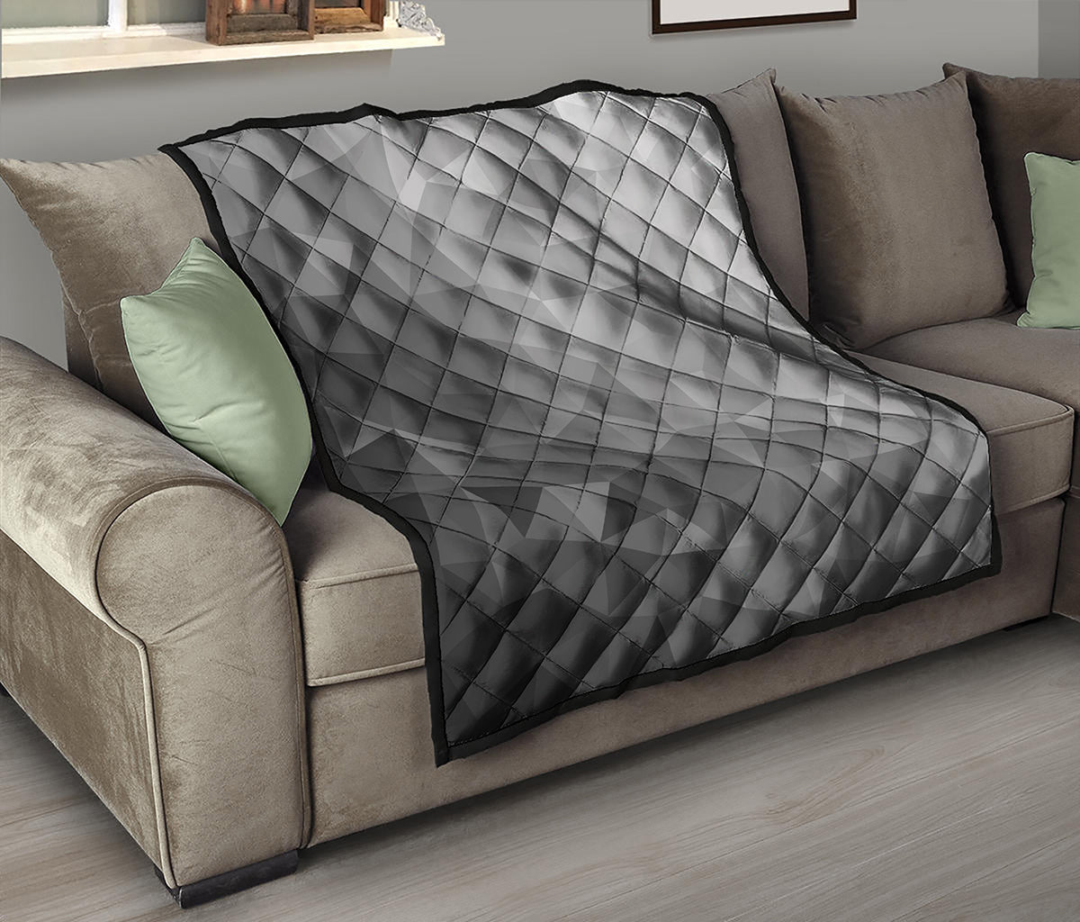 Grey Polygonal Geometric Print Quilt