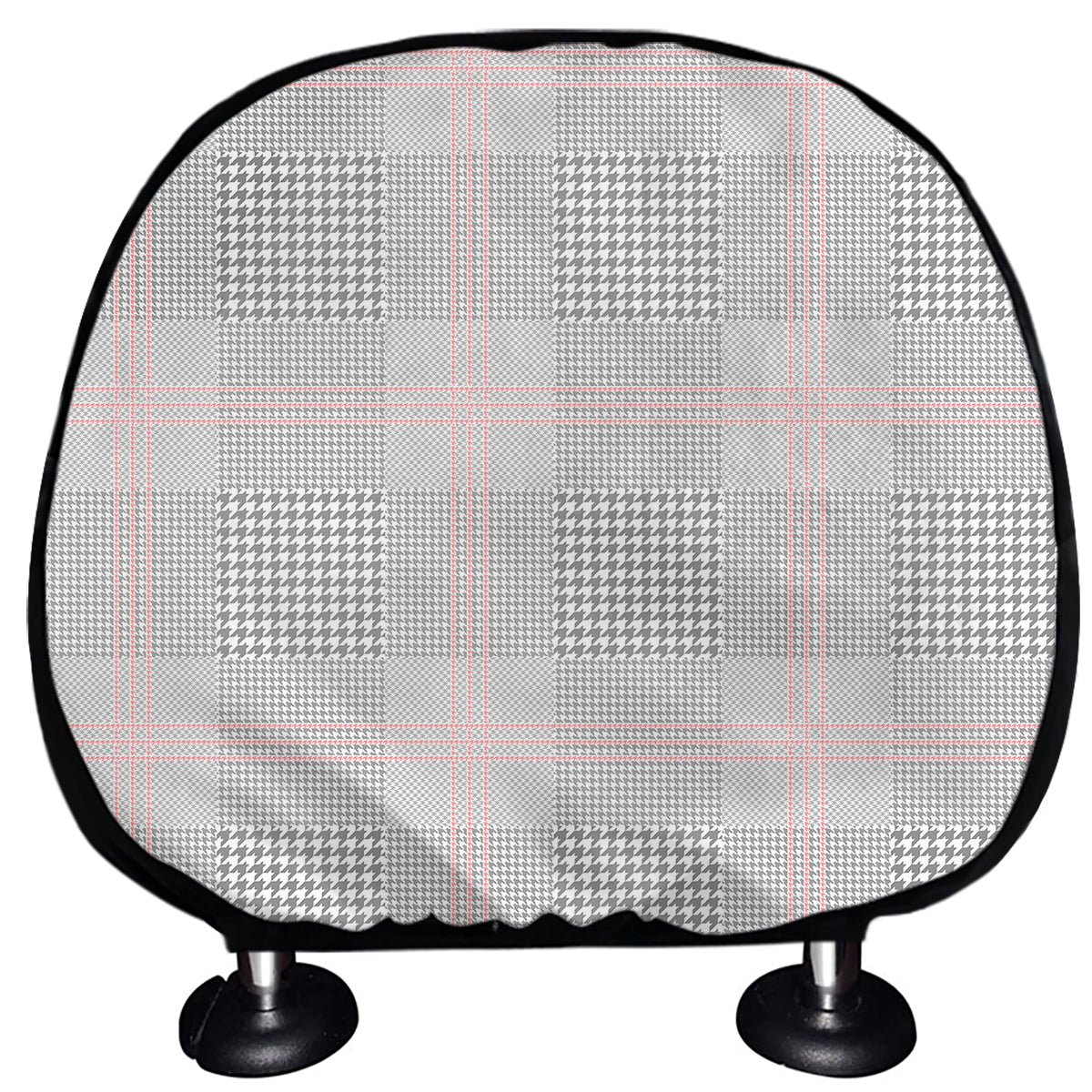 Grey Prince of Wales Check Print Car Headrest Covers