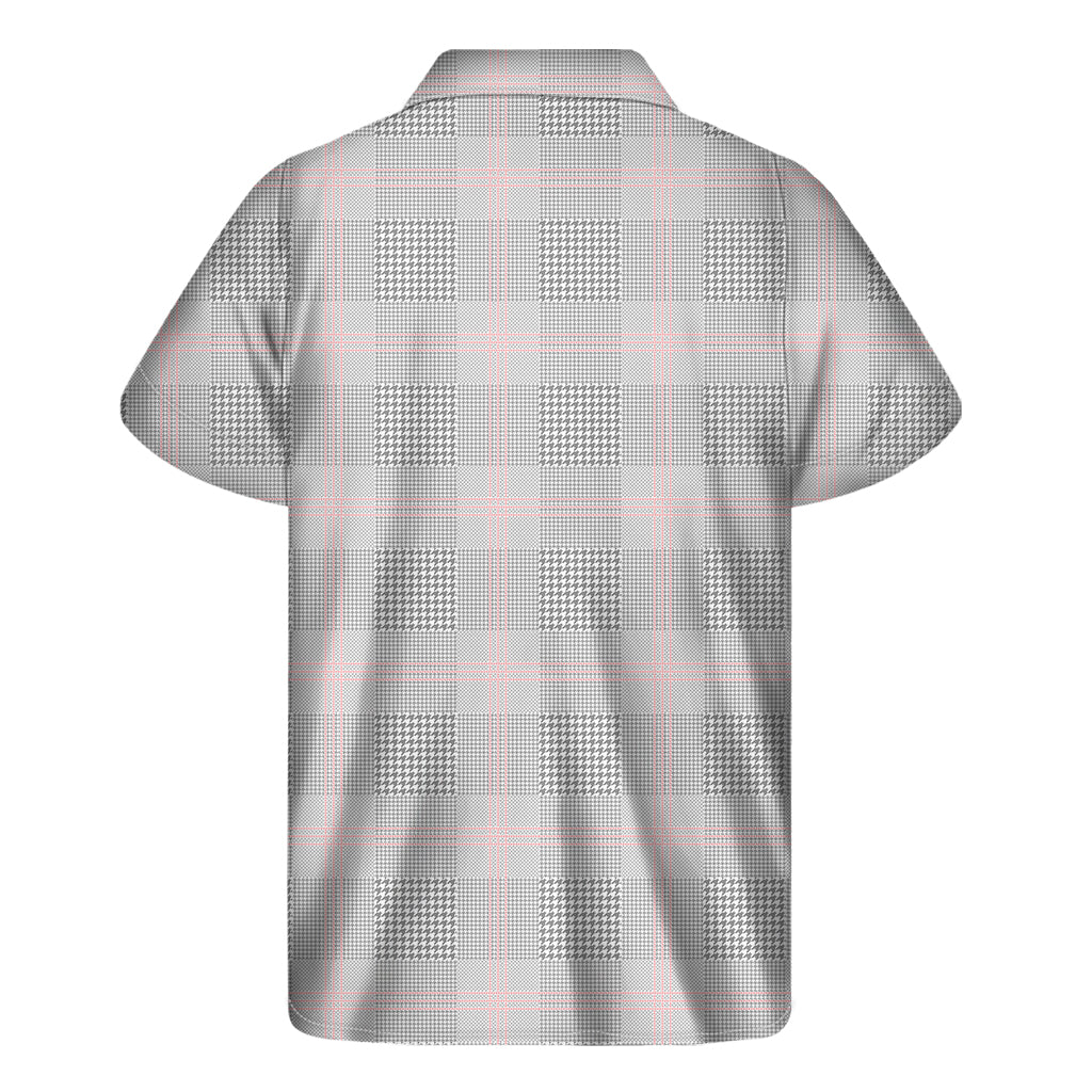 Grey Prince of Wales Check Print Men's Short Sleeve Shirt