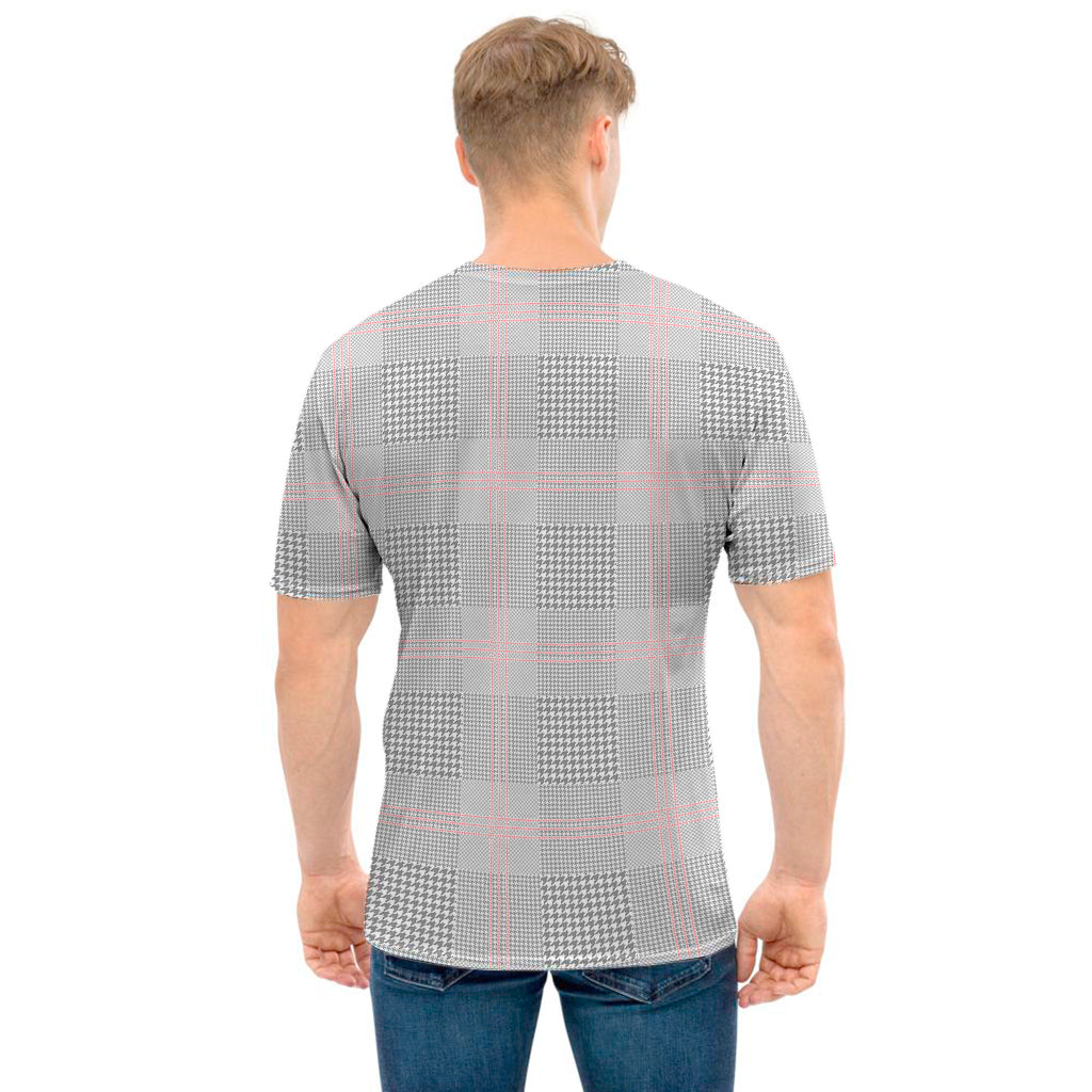 Grey Prince of Wales Check Print Men's T-Shirt