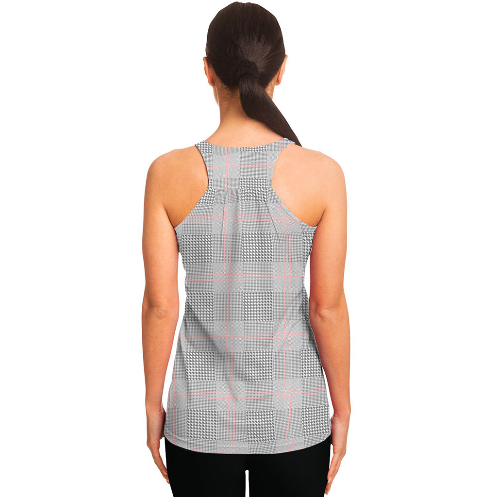 Grey Prince of Wales Check Print Women's Racerback Tank Top