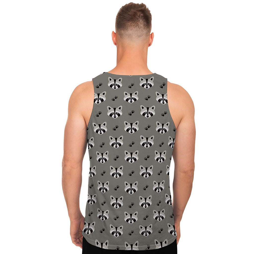Grey Raccoon Pattern Print Men's Tank Top