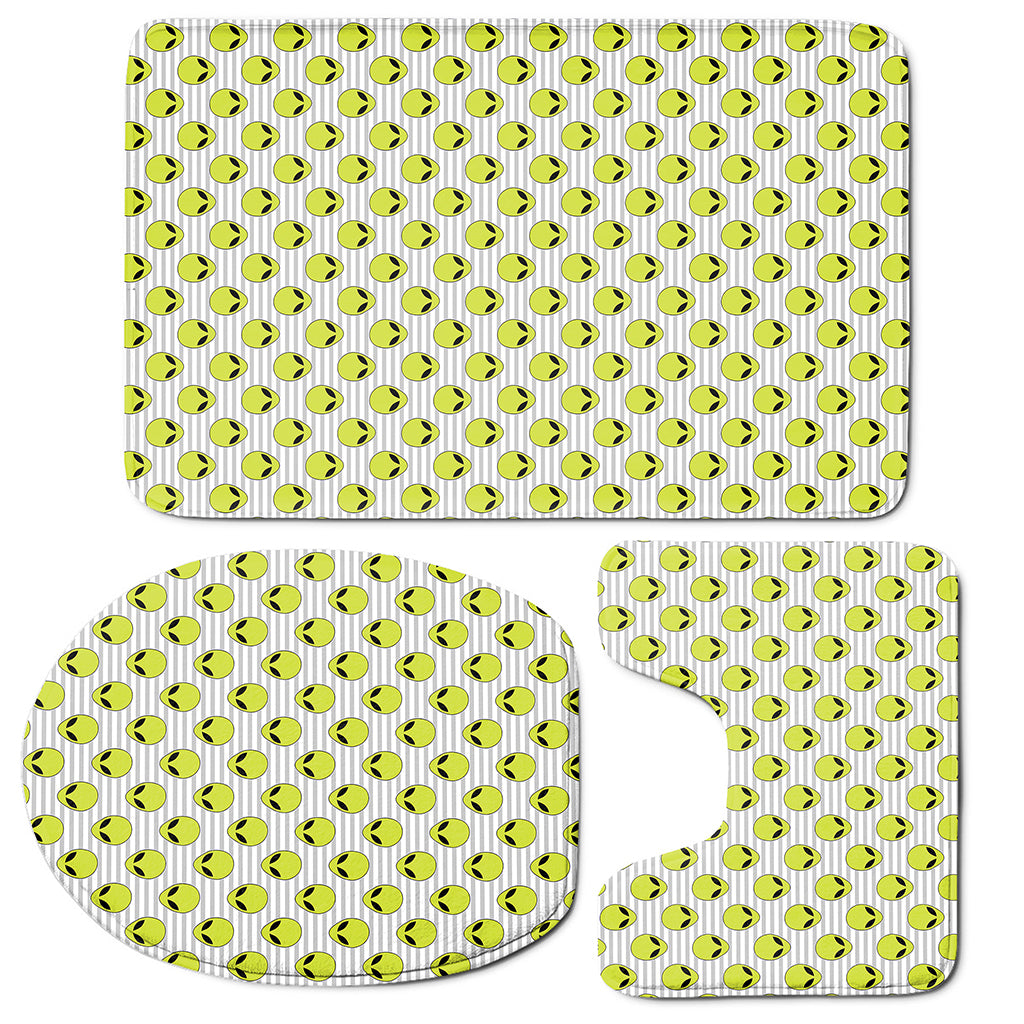 Grey Striped Alien Pattern Print 3 Piece Bath Mat Set