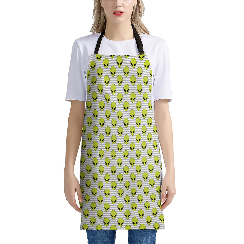 Grey Striped Alien Pattern Print Apron