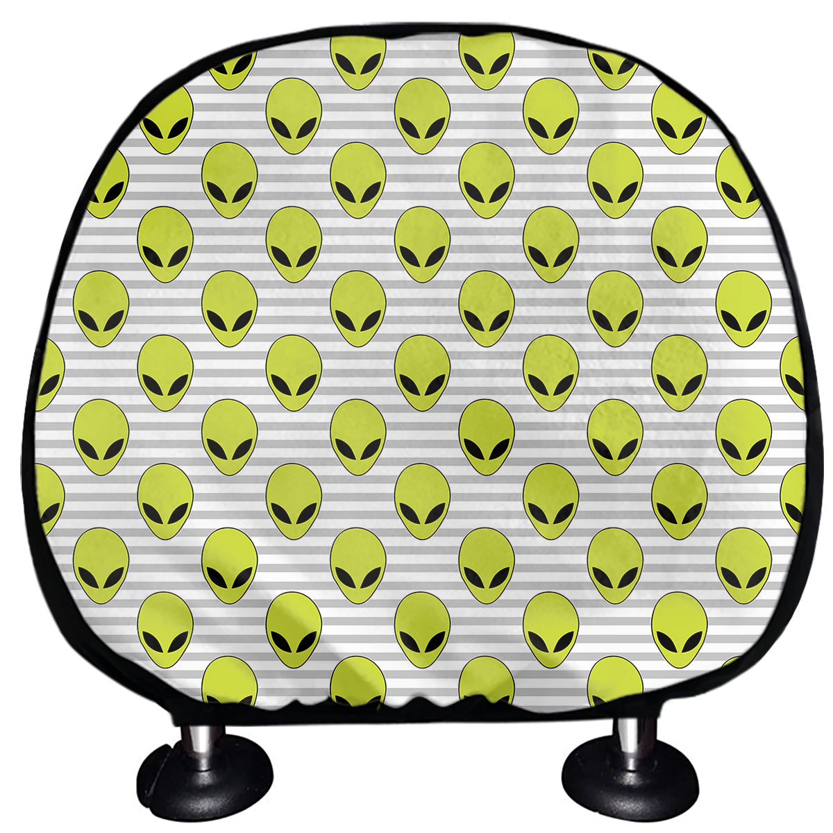 Grey Striped Alien Pattern Print Car Headrest Covers
