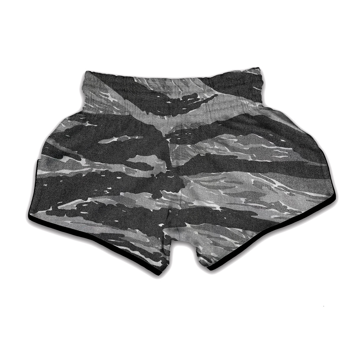Grey Tiger Stripe Camouflage Print Muay Thai Boxing Shorts