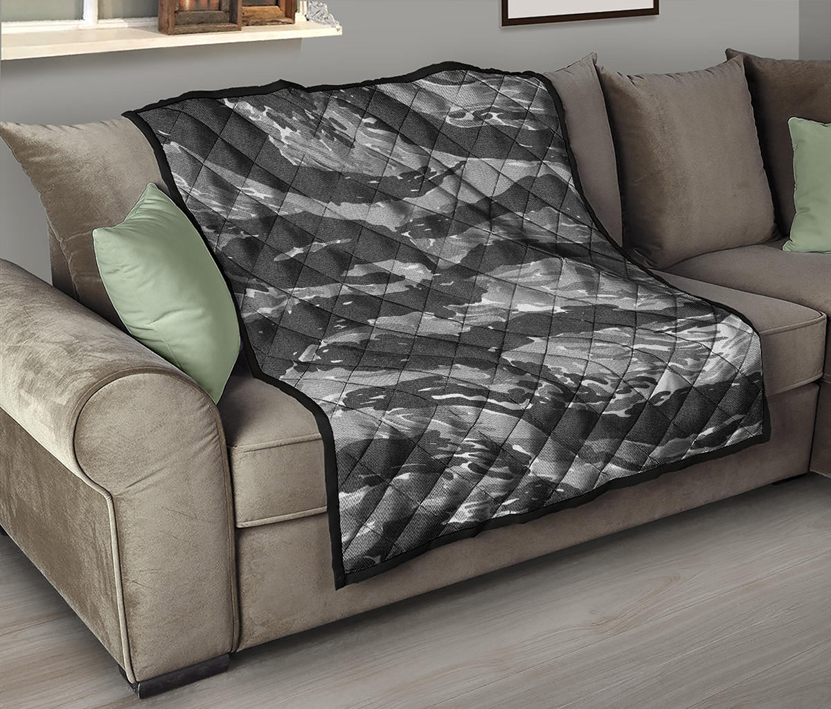 Grey Tiger Stripe Camouflage Print Quilt