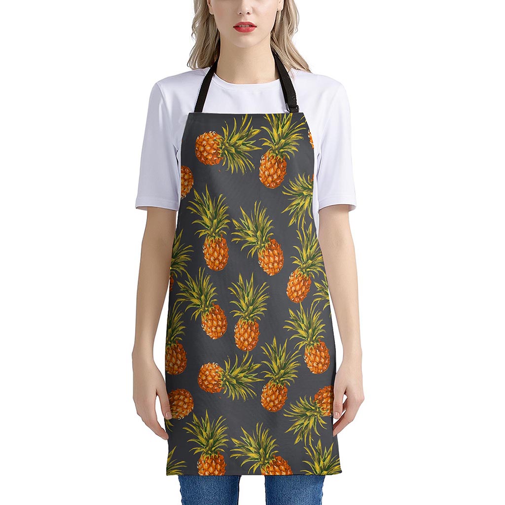 Grey Watercolor Pineapple Pattern Print Apron