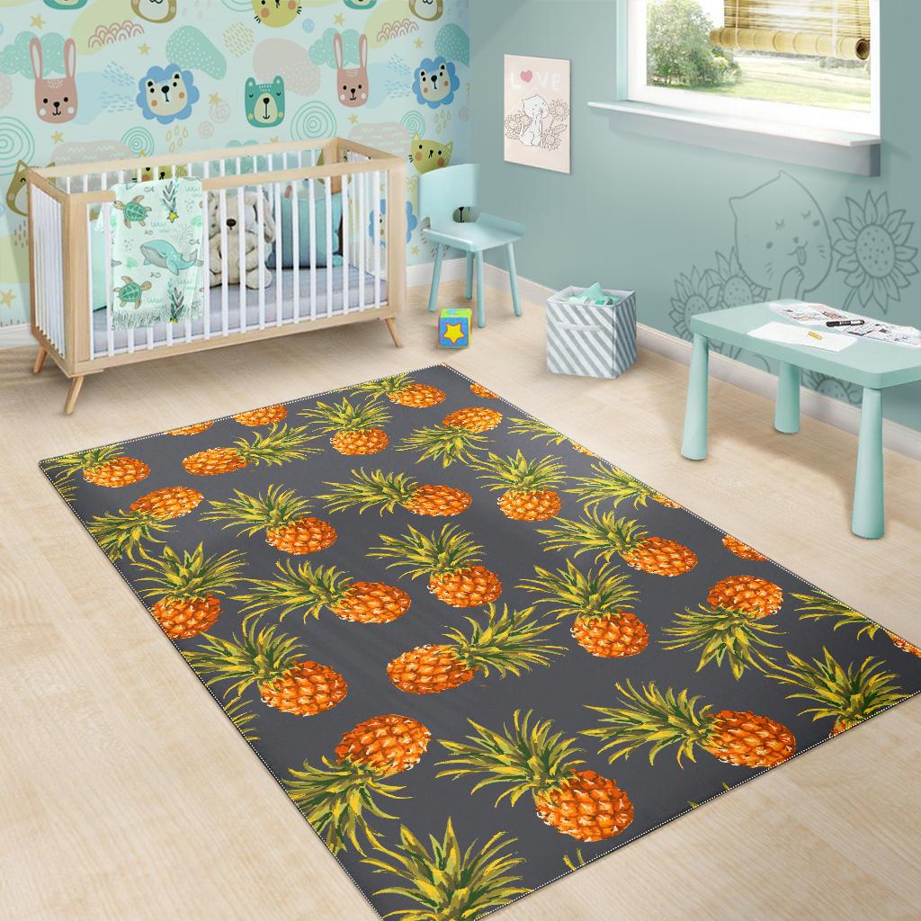 Grey Watercolor Pineapple Pattern Print Area Rug GearFrost