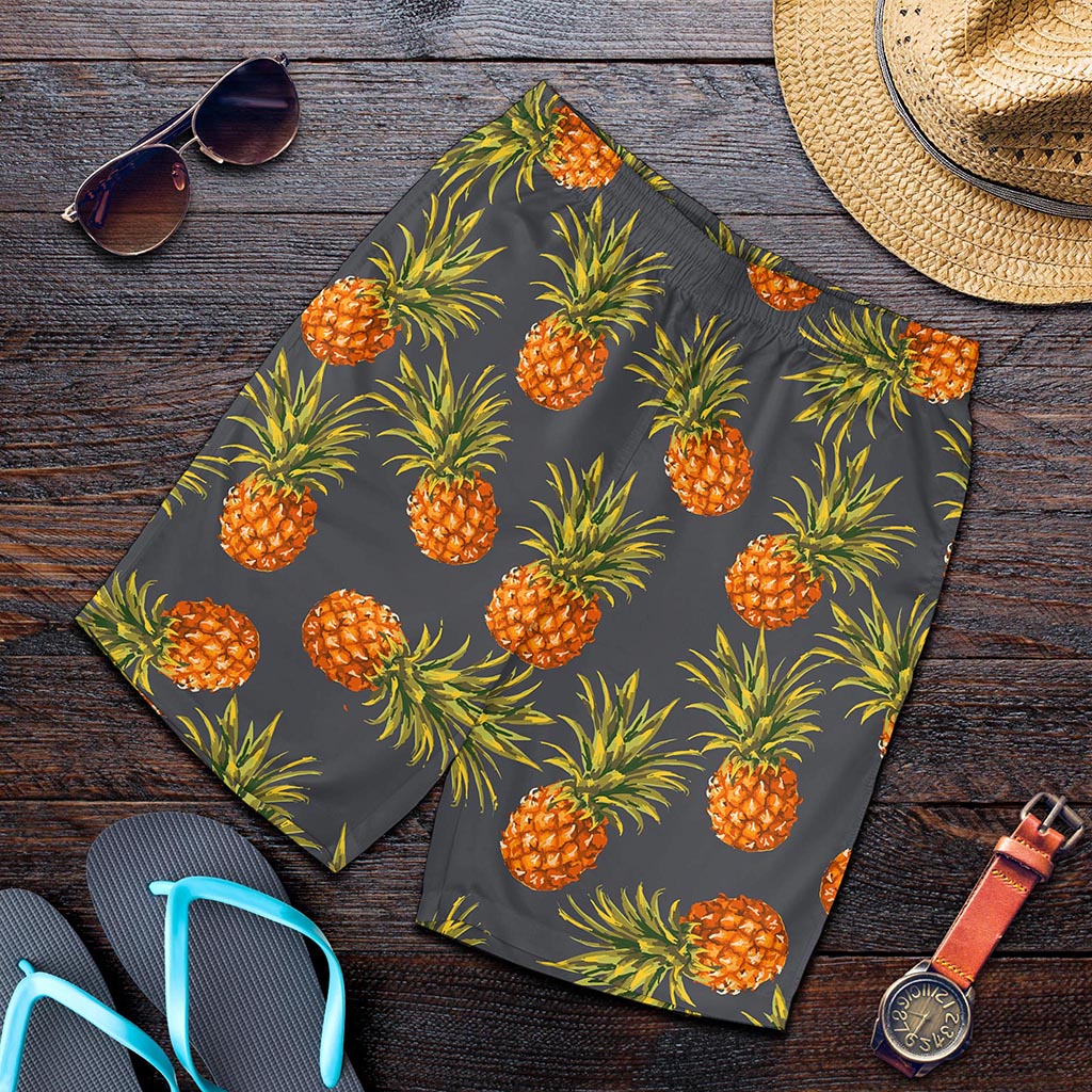 Grey Watercolor Pineapple Pattern Print Men's Shorts