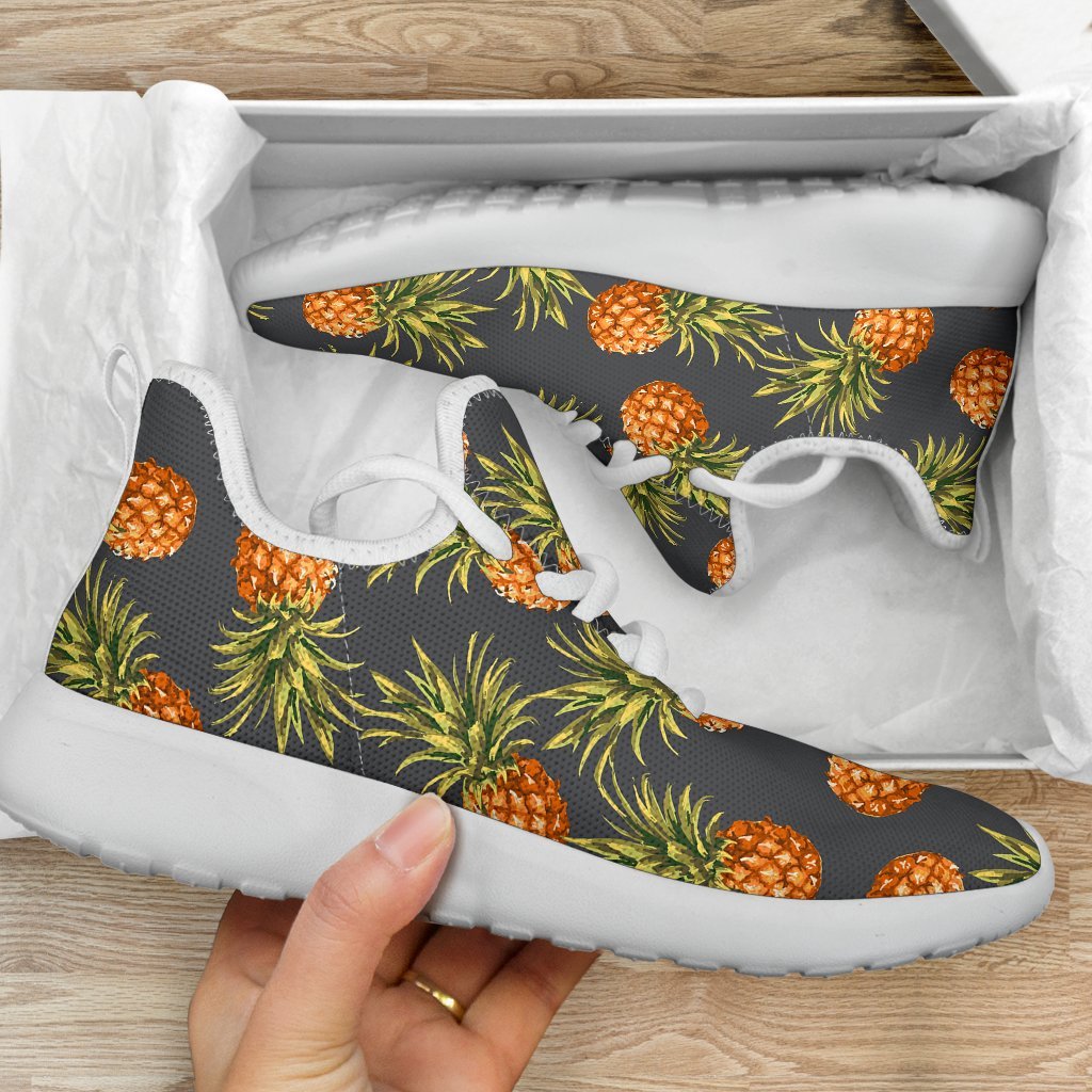 Grey Watercolor Pineapple Pattern Print Mesh Knit Shoes GearFrost