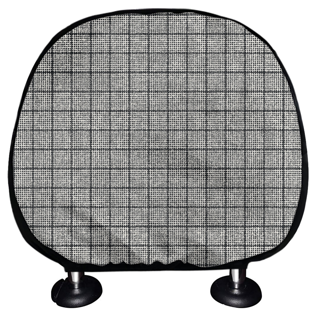 Grey Windowpane Pattern Print Car Headrest Covers