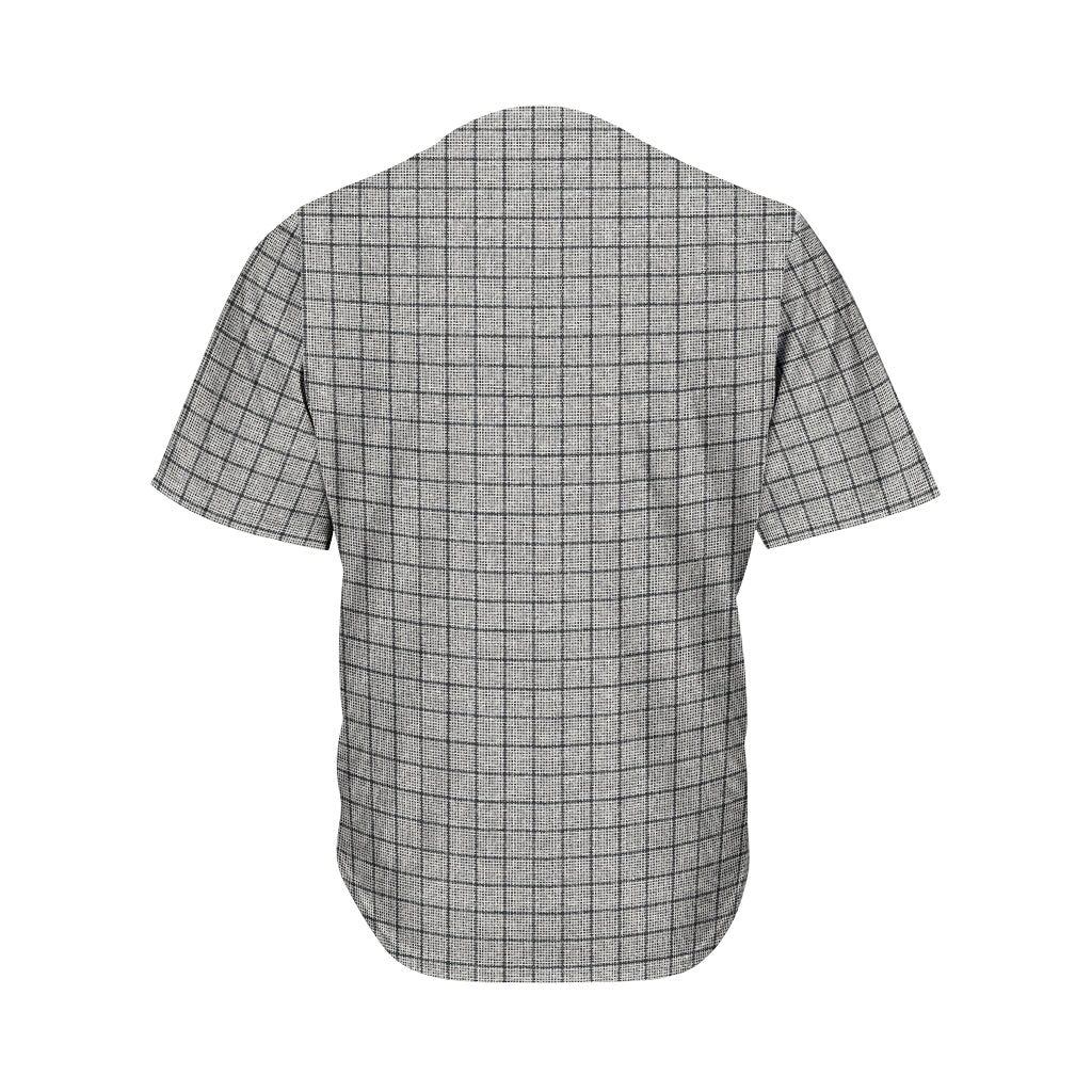 Grey Windowpane Pattern Print Men's Baseball Jersey