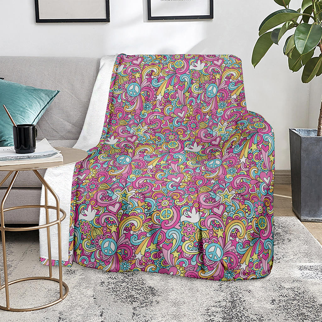 Groovy Girly Peace Pattern Print Blanket