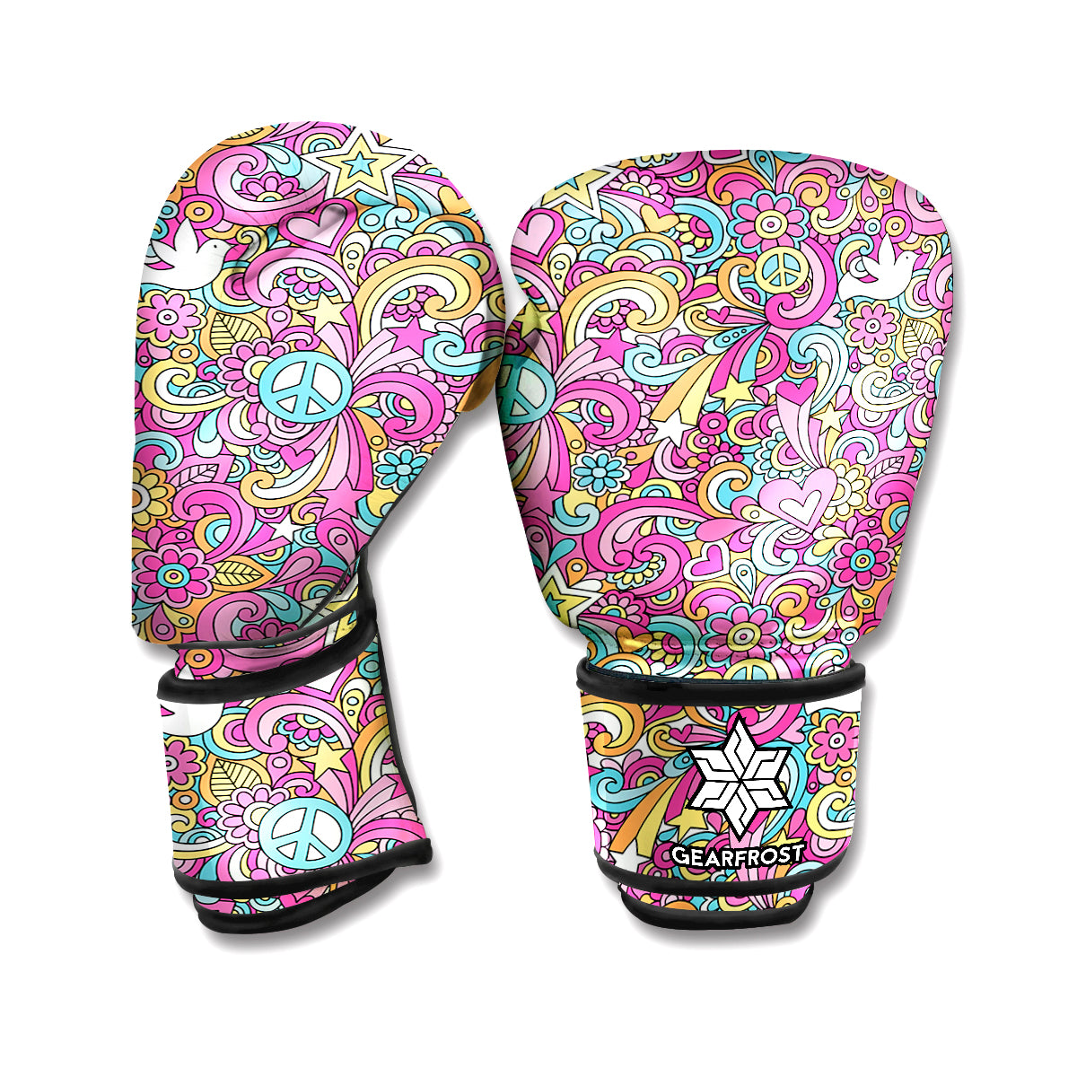 Groovy Girly Peace Pattern Print Boxing Gloves