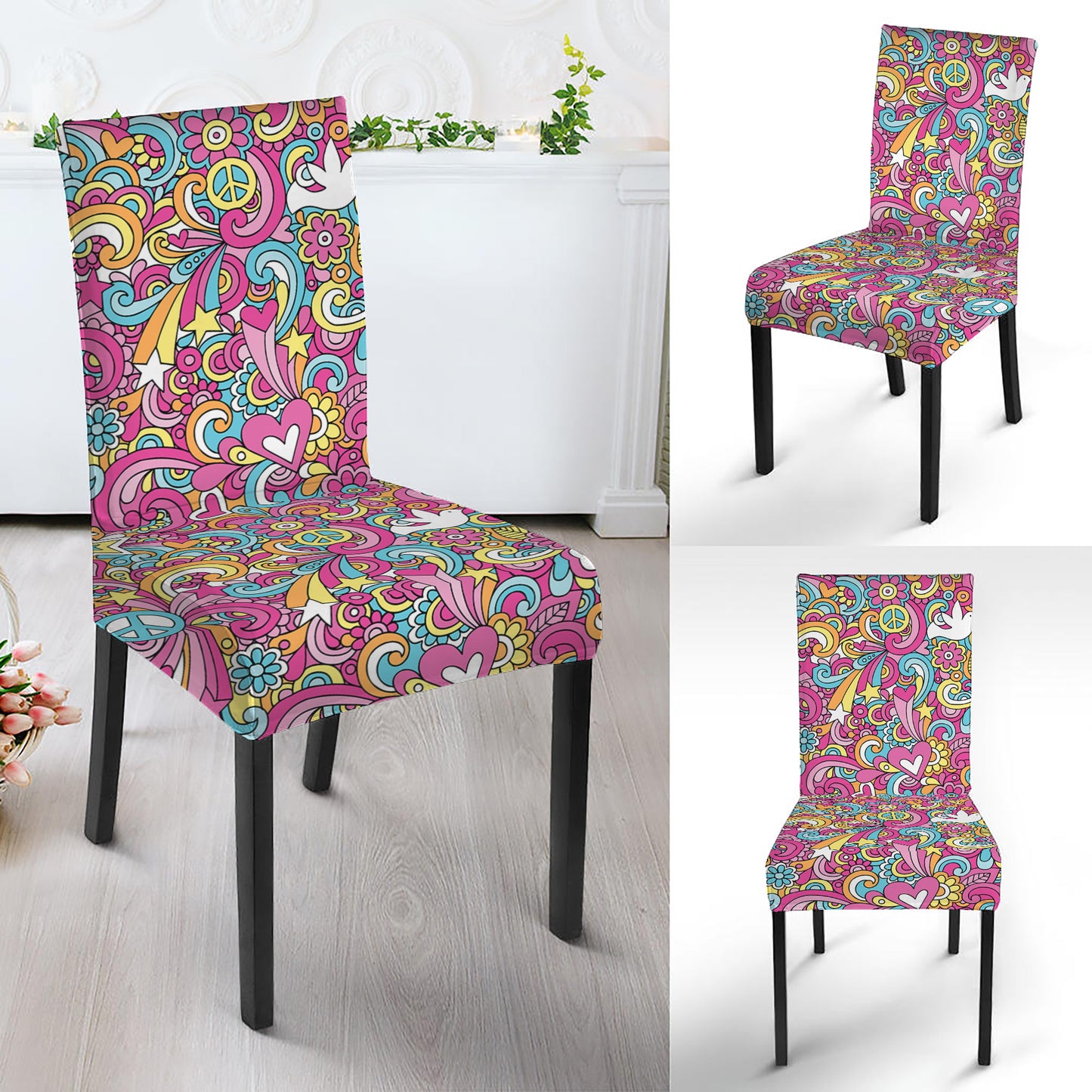 Groovy Girly Peace Pattern Print Dining Chair Slipcover