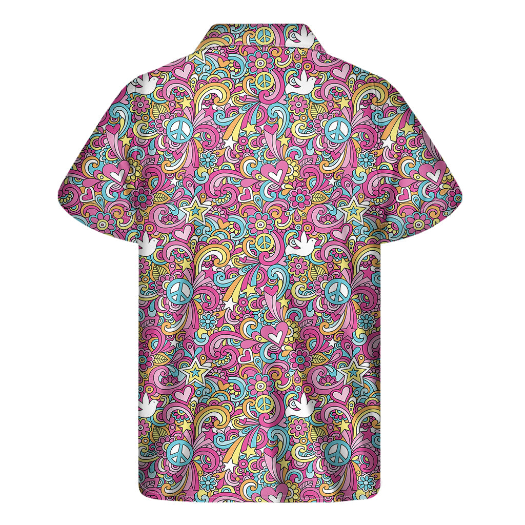 Groovy Girly Peace Pattern Print Men's Short Sleeve Shirt