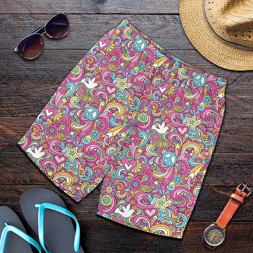 Groovy Girly Peace Pattern Print Men's Shorts