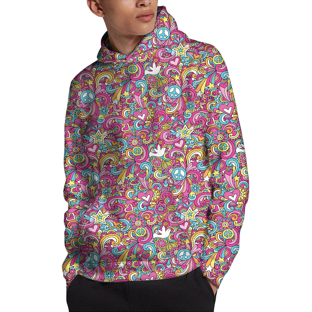 Groovy Girly Peace Pattern Print Pullover Hoodie