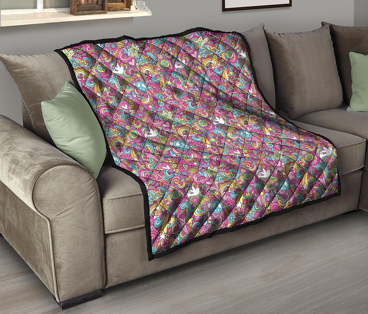 Groovy Girly Peace Pattern Print Quilt
