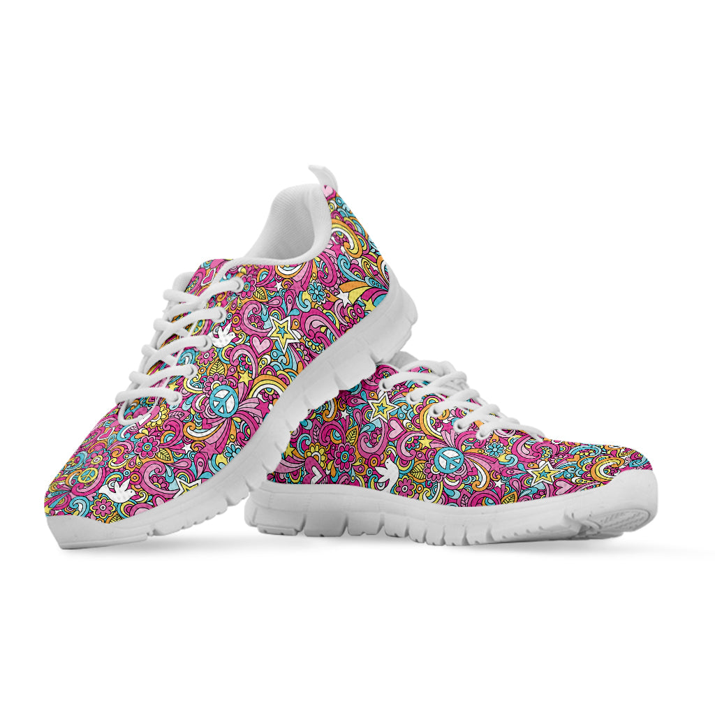 Groovy Girly Peace Pattern Print White Sneakers