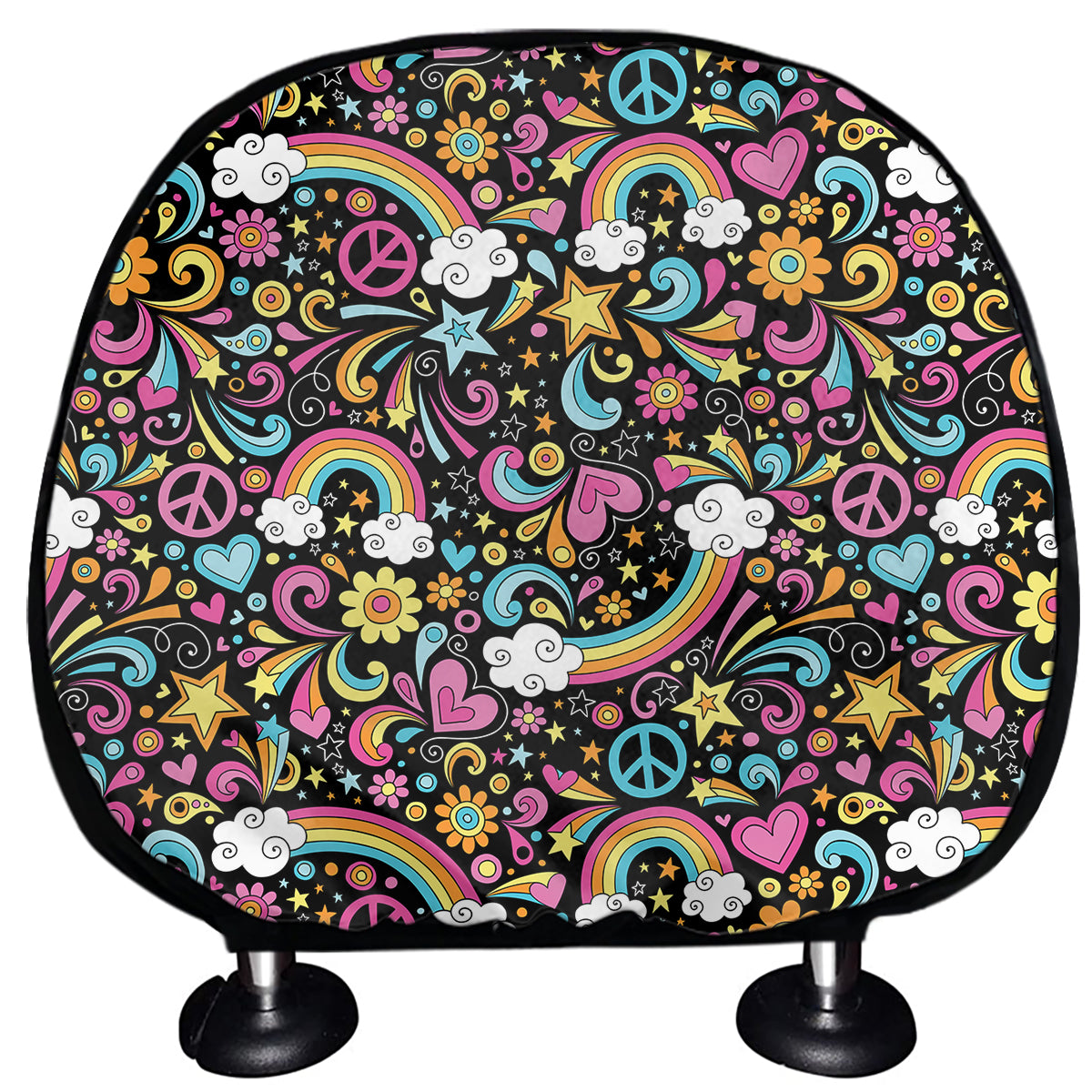 Groovy Hippie Peace Pattern Print Car Headrest Covers