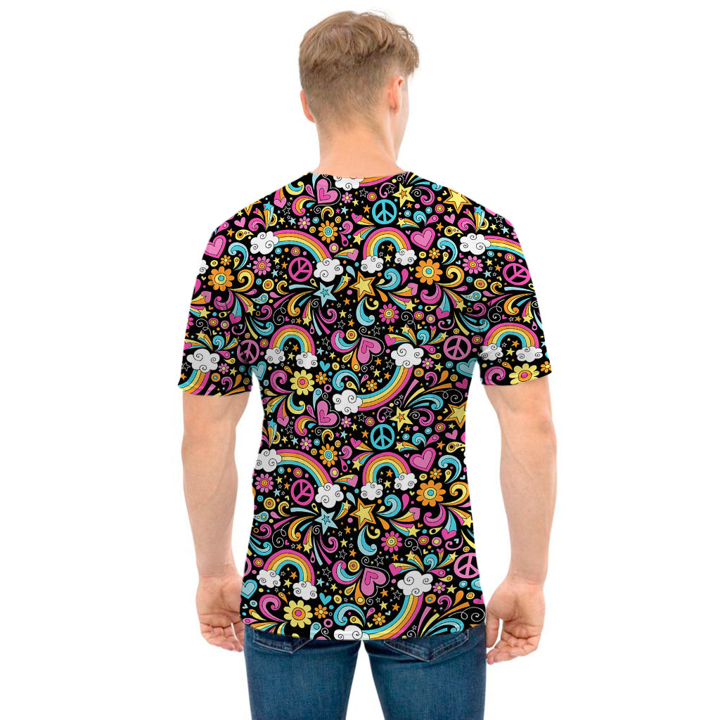 Groovy Hippie Peace Pattern Print Men's T-Shirt