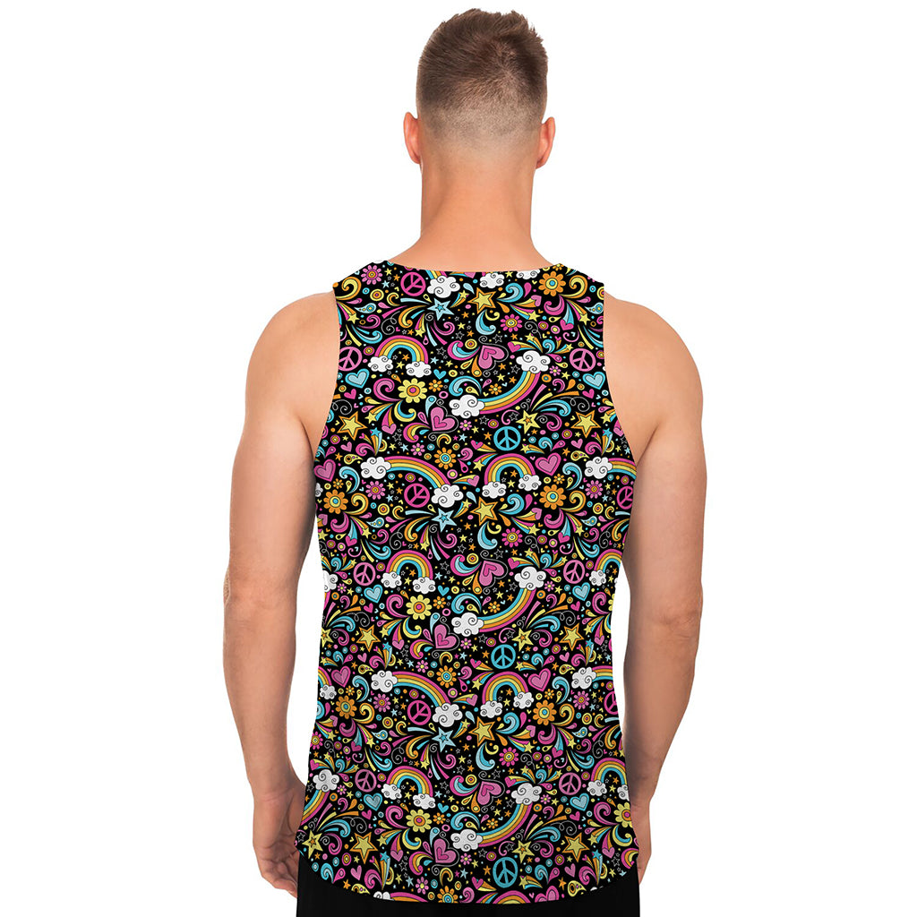 Groovy Hippie Peace Pattern Print Men's Tank Top