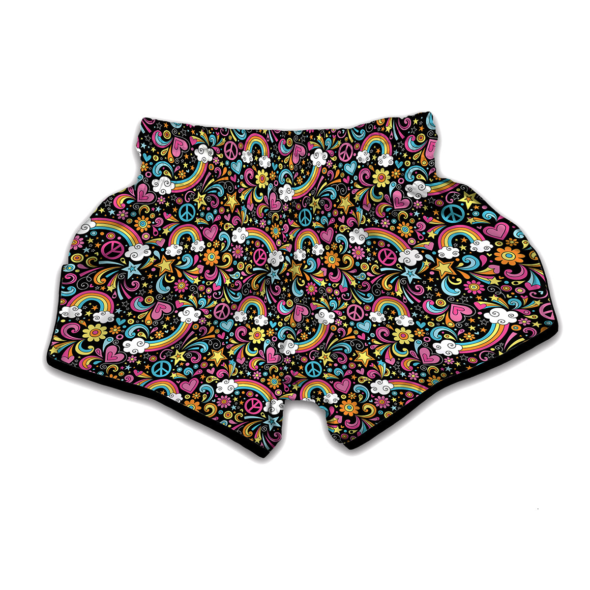 Groovy Hippie Peace Pattern Print Muay Thai Boxing Shorts