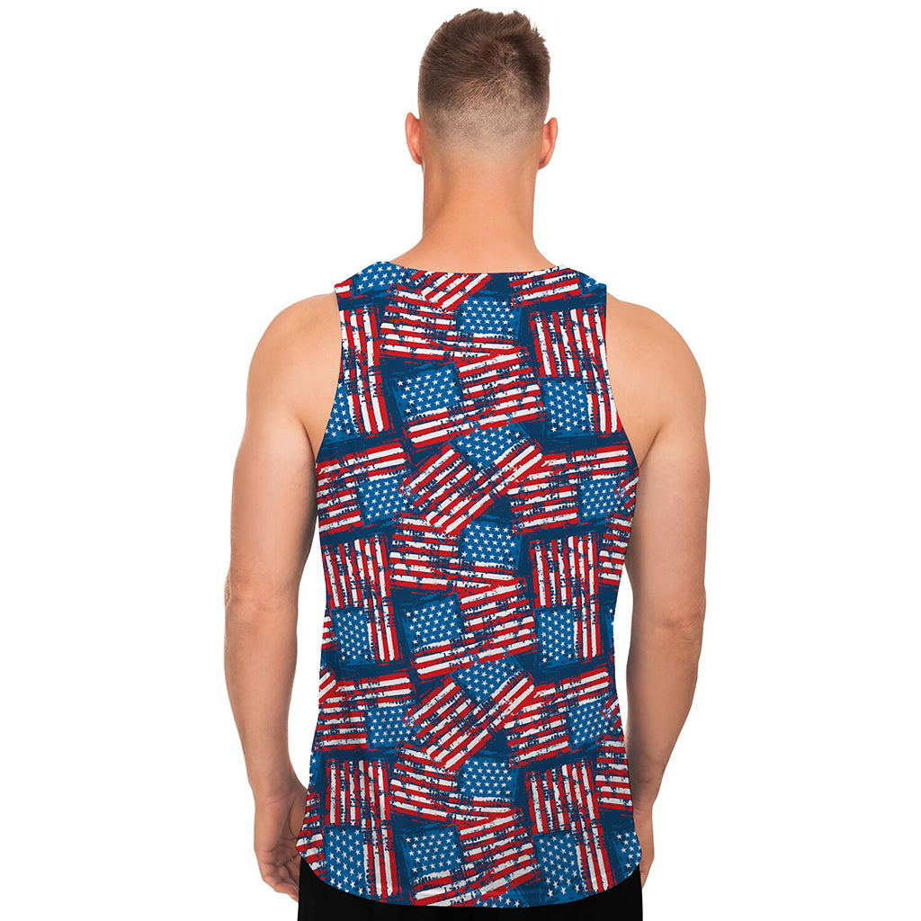 Grunge American Flag Pattern Print Men's Tank Top