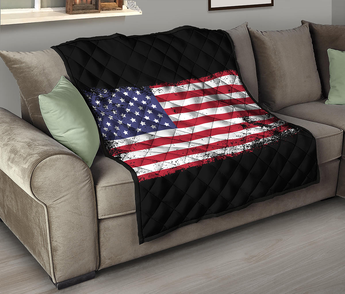 Grunge American Flag Print Quilt