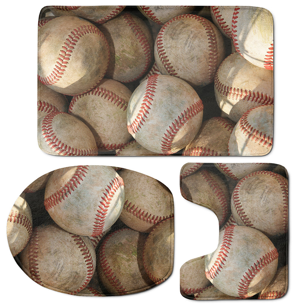 Grunge Baseballs Print 3 Piece Bath Mat Set