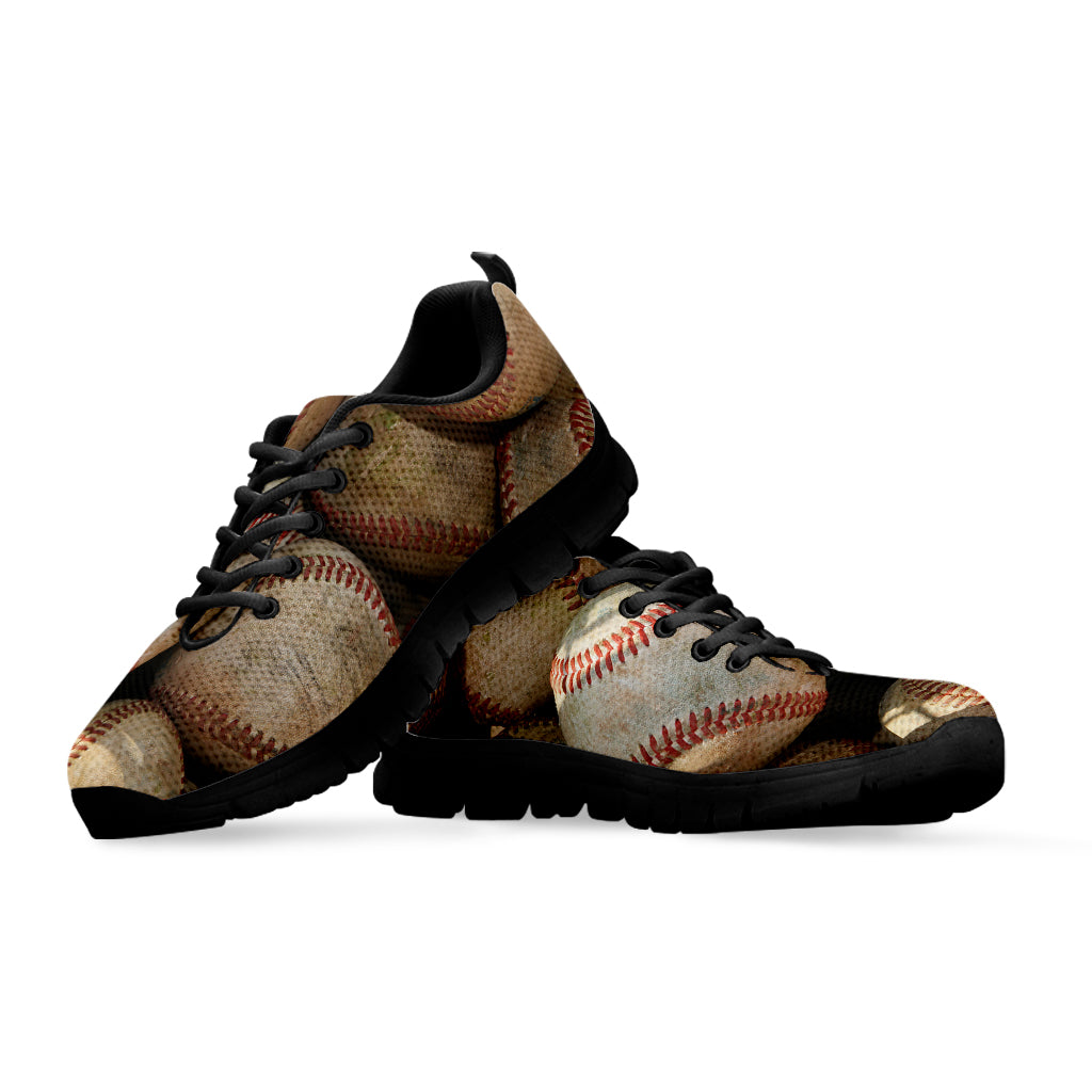 Grunge Baseballs Print Black Sneakers