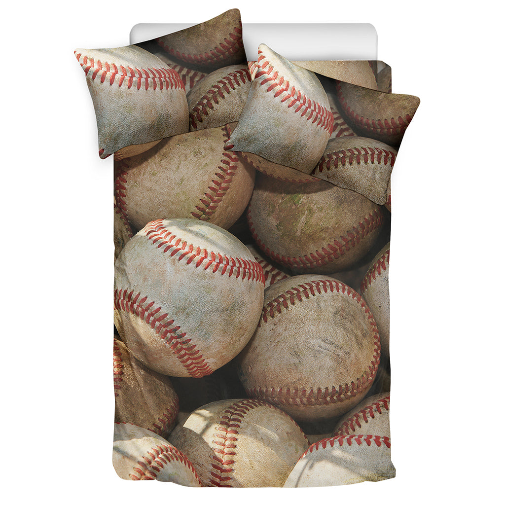 Grunge Baseballs Print Duvet Cover Bedding Set